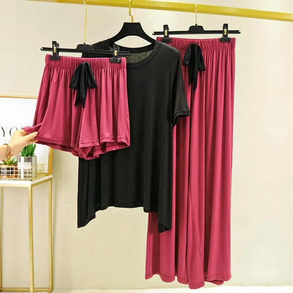 Slapen Pak Lente Zomer Nieuwe 3 Stuks Set Nachtkleding Femme Pyjama Losse Stijl Thuis Kleren Korte Mouw Dames Modal Pyjama