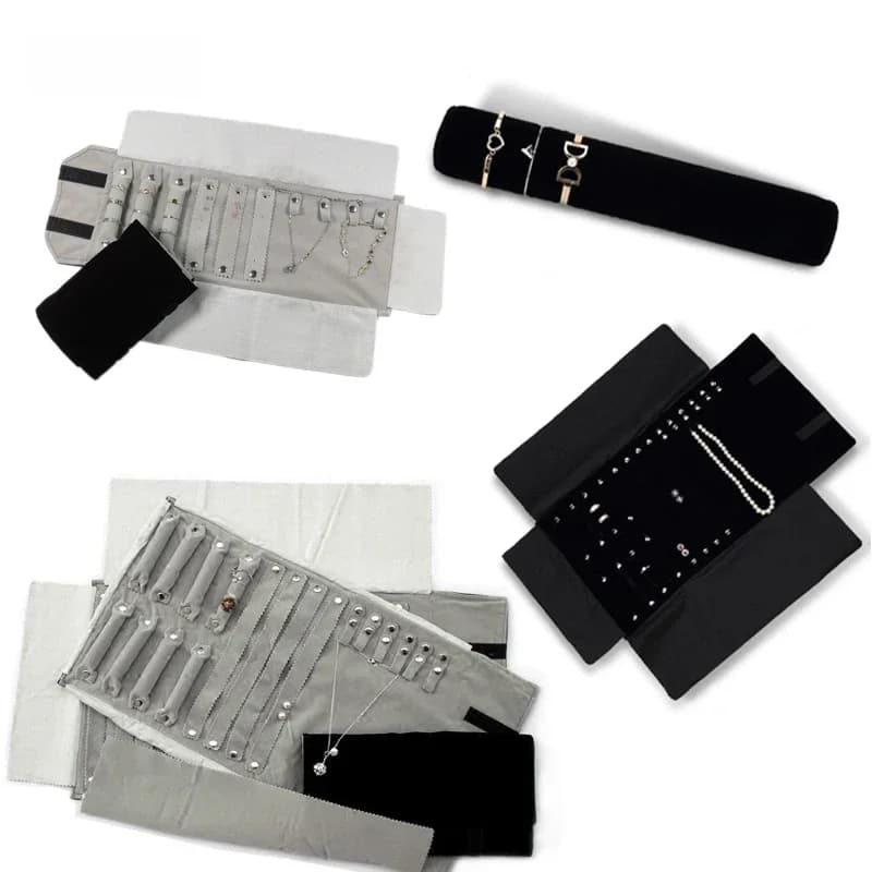 Draagbare Zwart Fluwelen Reissieraden Draagtas Roltas Hanger Ketting Armband Oorbellen Ring Opbergtas Organizer Pouch