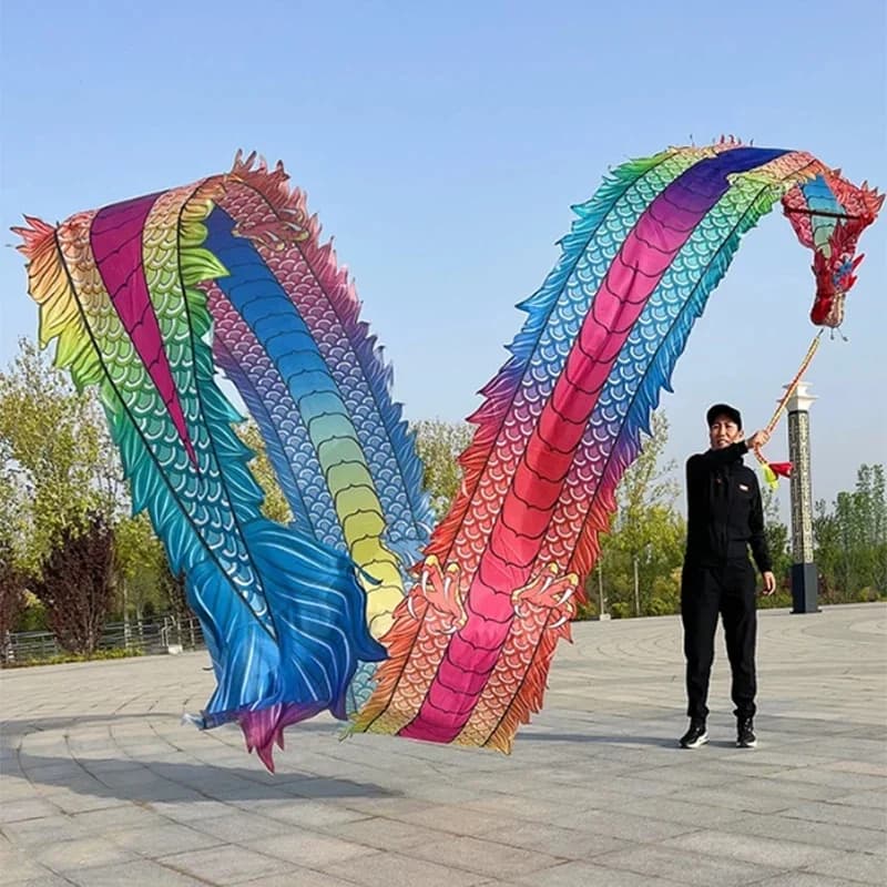 6/8/10m Vierkante Fitness Dragon Dance Rood Volwassen Chinees Nieuwjaar Dragon Dance Lint Stage Performance rekwisieten 3D Toonaangevende