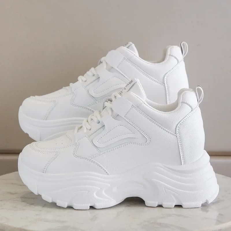 Witte Platform Damessneakers 2024 Lente Veterschoenen Dikke Bodem Vulcaniseer Schoenen Vrouw Pu Leer Ademende Sportschoenen Dames