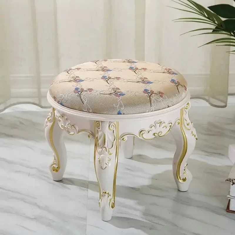 Europese Stoffen Poef, Moderne Ronde Theetafel Kruk, Hoogwaardige Manicure Stoel, Woonkamer Bank Kant Ottoman, Veelzijdige Zitplaatsen.