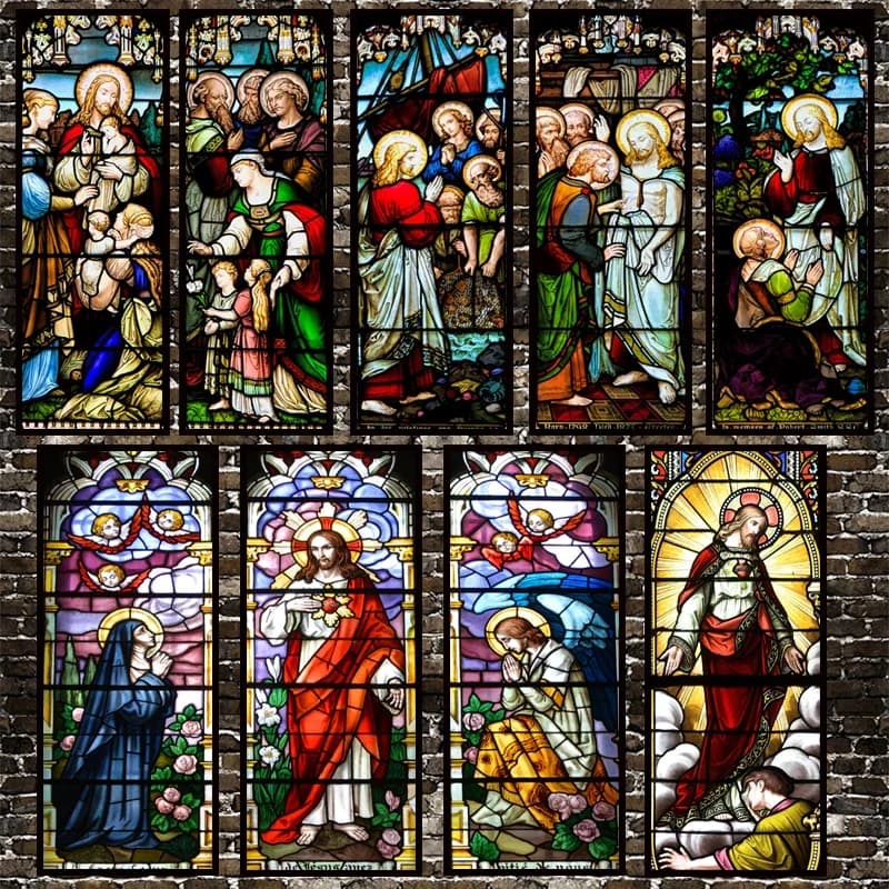 Privacy Glas-In-Loodfilm Kerk Religieuze Kunst Raamstickers Pvc Zelfklevende Klassieke Europese Christelijke Thuisfilm