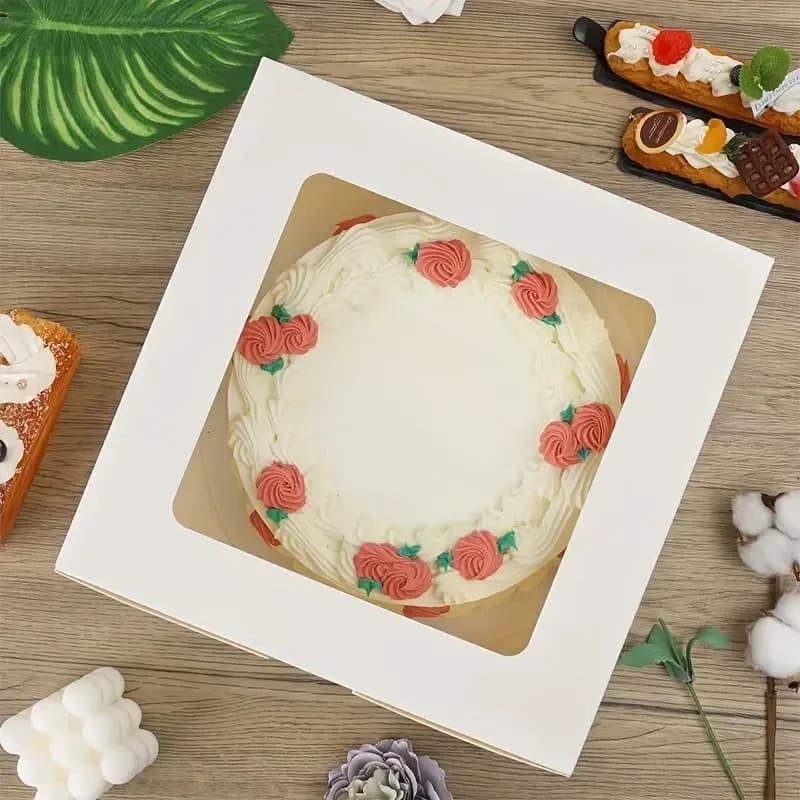 10 stuks 9,5 x 9,5 x 3,5 inch kartonnen bakkerijdozen met helder venster, stevig, eenvoudig te monteren gebakdozen, cupcakes, chocolade, Kerstmis