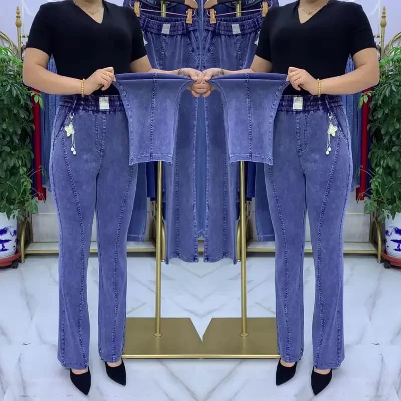 Midden-Leeftijd Vrouwen Jeans Lente Herfst Stretch Taille Denim Broek Grote Maat Losse Vrouwelijke Micro Flare Broek Winter dikke Warme Jean