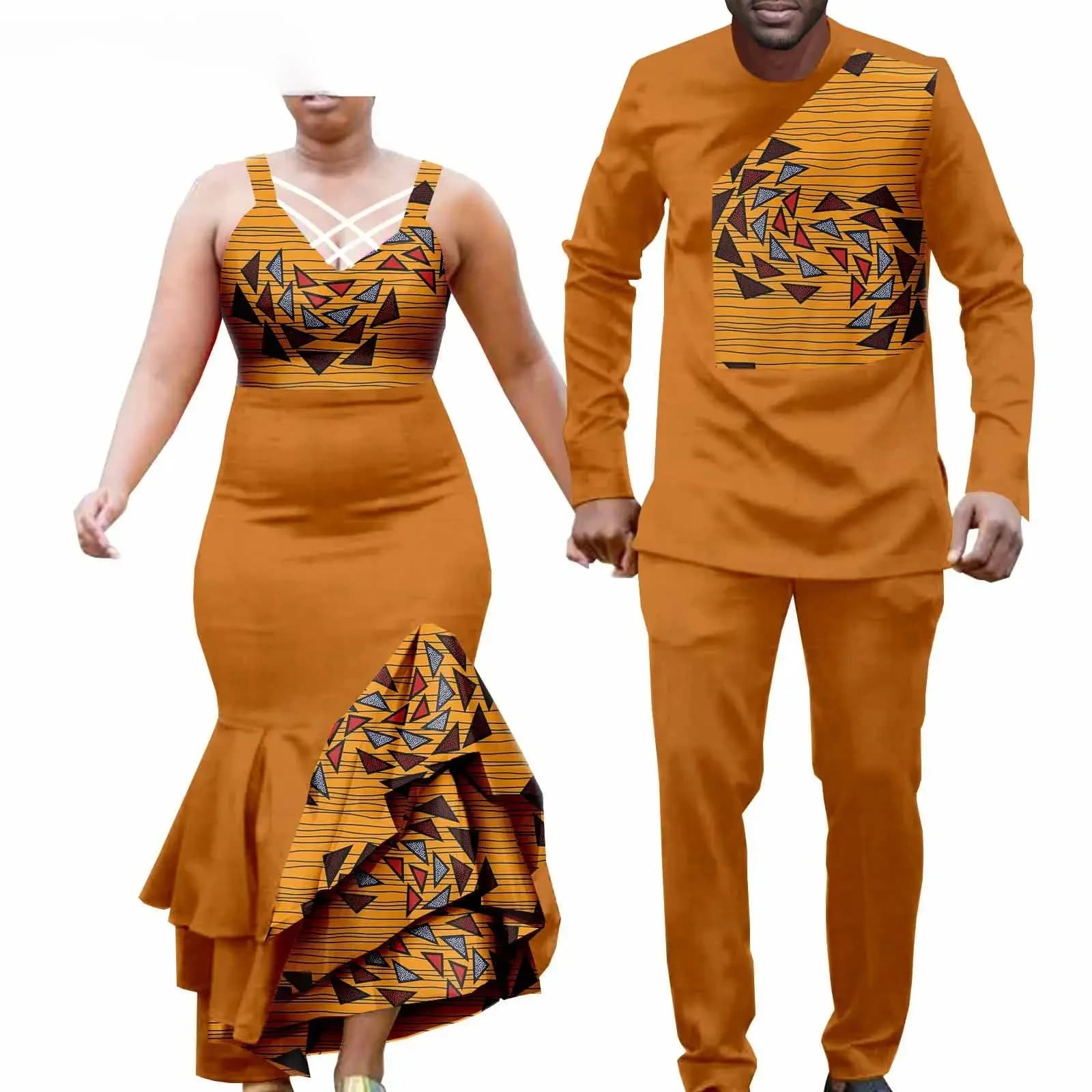 Afrikaanse Kleding Voor Paar Afdrukken Lange Jurken Voor Vrouwen Dashiki Mannen Outfits Shirts En Broek 2 Stuk Sets Voor Bruiloft a21C005
