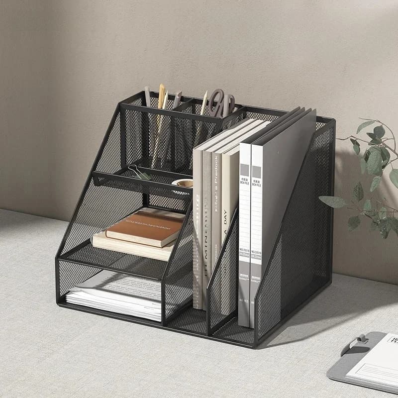 Bureau-organizer met dossierhouder, bureau-organizers met 3-laags briefladen en 2 pennenhouders, mesh bureauaccessoires en werkruimte