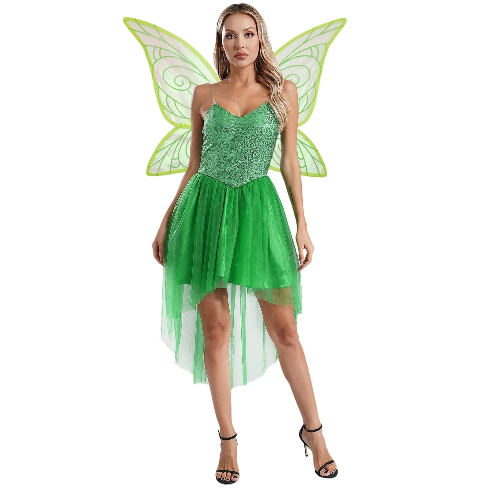 Womens Halloween Groene Prinses Jurk Bos Tinker Kostuums Bell Jurk met Sprookje Vleugels voor Carnaval Rollenspel Aankleden