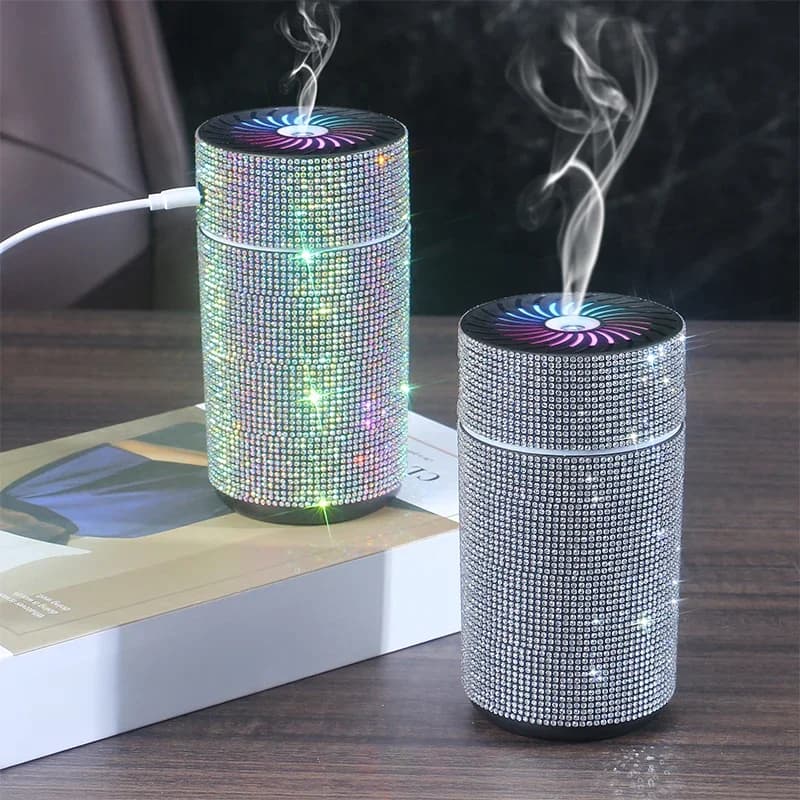Luxe Glanzende Auto Diffuser Luchtbevochtiger Met Led Licht Diamant Auto Luchtreiniger Diffuser Luchtverfrisser Bling Auto Accessoires