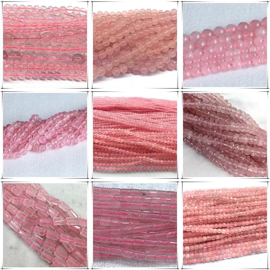 Natuurlijke Roze Kristal Rozenkwarts Facet Ronde Rondelle Rand Kubus Kralen Voor Sieraden Maken DIY Ketting Armbanden Oorbellen