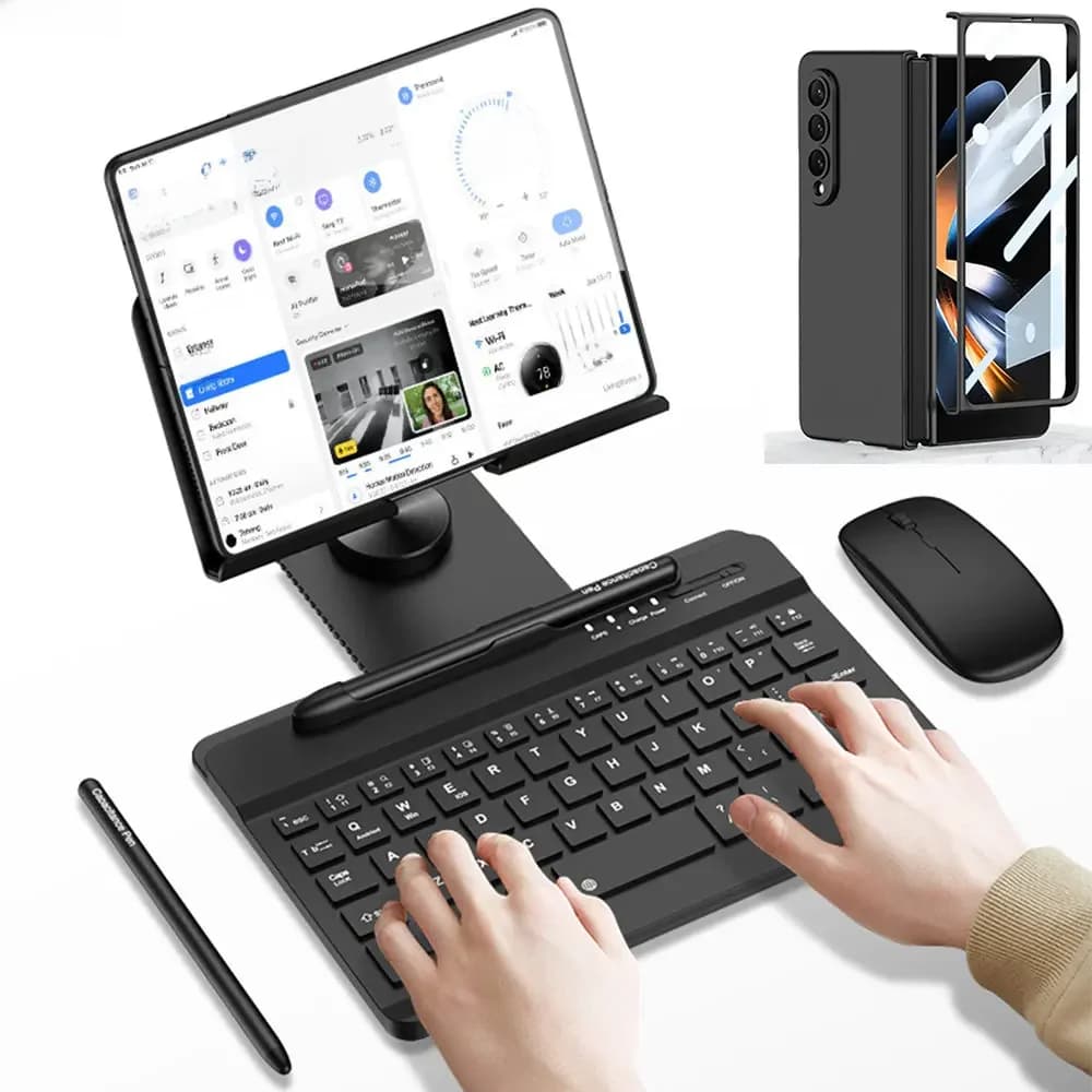 cover voor Samsung Galaxy 5 4 3 2 hoesje met Bluetooth-toetsenbord muispen Metalen opvouwbare beugel Telefoonhoesje met schermbeschermer