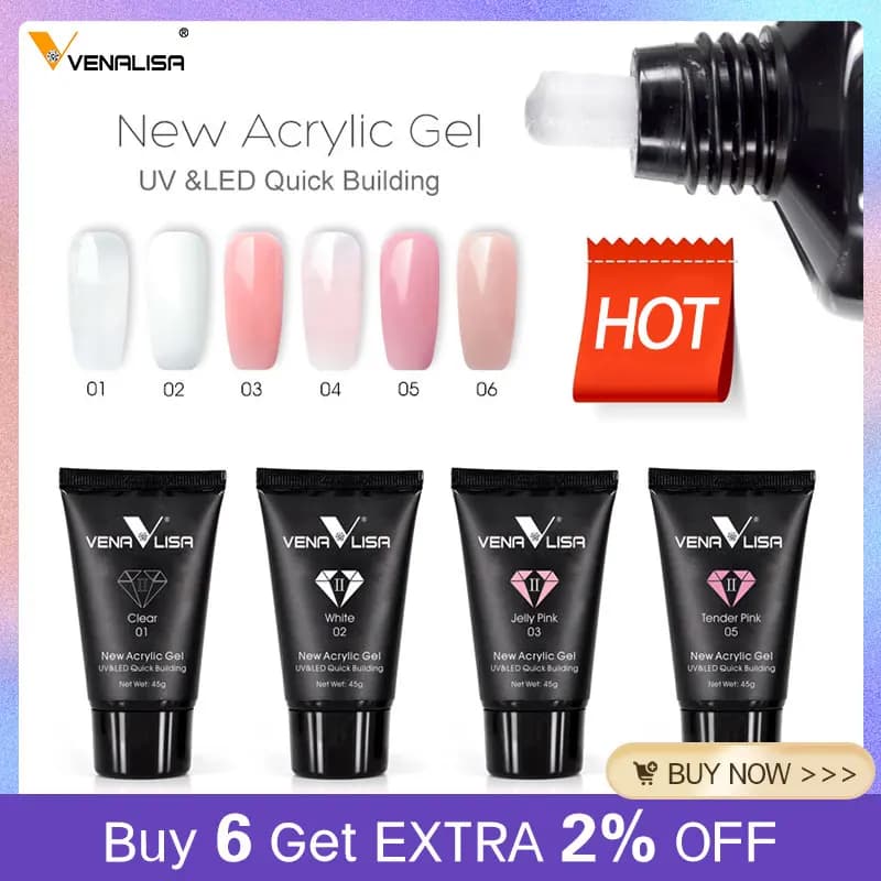 Venalisa Nieuwe Acryl Gel Poly Extension Nagelgel Losweken UV LED Duurzame Gel Slice Tips Snel Droog Clear Jelly Gel Base Top Coat