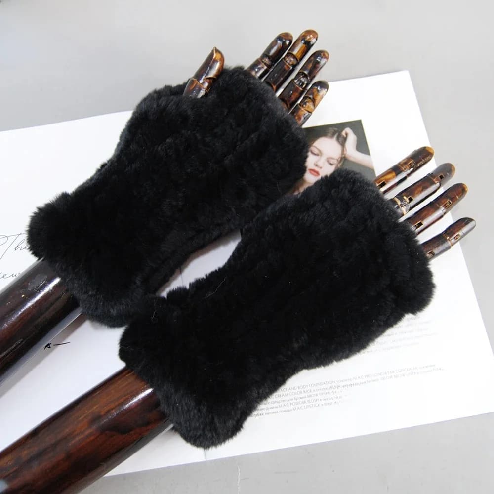 Nieuwe Collectie Vrouwelijke Natuurlijke Konijnenbont Handschoenen Gebreide Warme Echte Rex Konijnenbont Wanten Vrouwen Winter Outdoor Rex