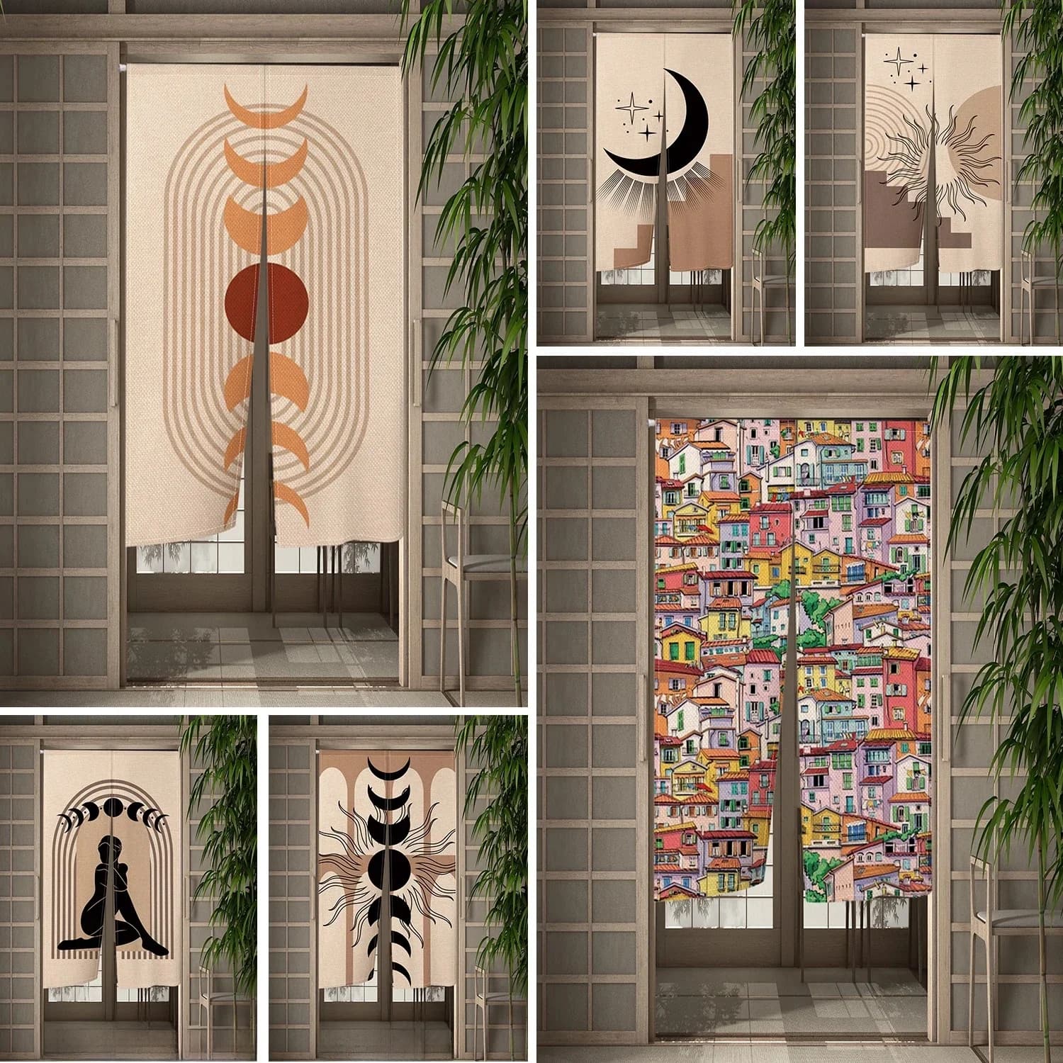 Zon En Maan Japanse Deur Gordijn 3d Gedrukte Partitie Keuken Deuropening Decor Gordijnen Voor Woonkamer Verduisteringsgordijn