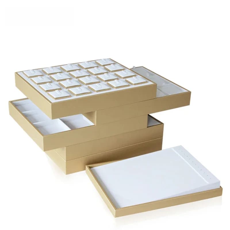 Luxe goud wit PU lederen ketting ring oorbel houder sieraden lade serie sieraden display sieraden organisator doos