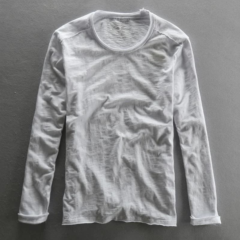 Mannen Mode Merk Vintage Bamboe Katoen O-hals Lange Mouwen T-shirt Japan Stijl Mannelijke Ongedwongen Dunne Tee T-shirts Tops