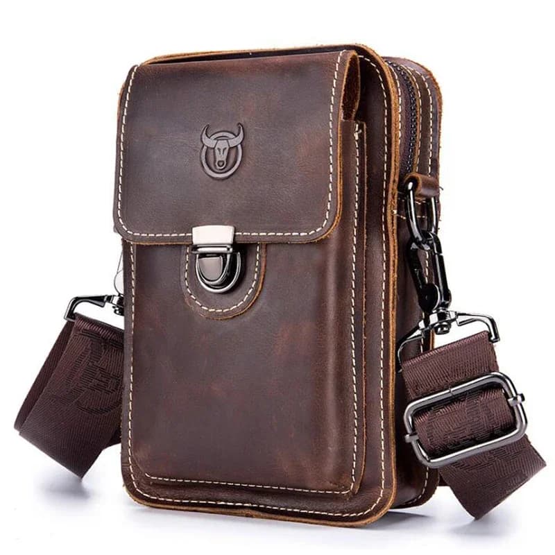 Bullcaptain Crazy Horse Lederen Heren Taille Pack Telefoontas Heuptas Heren Kleine Borst Schouderriem Tas Rugzak