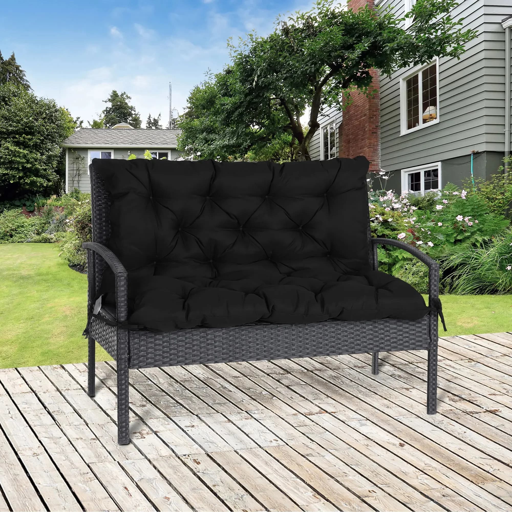 Outsunny bankkussen met rugleuning 2-zits 100X98X8 cm zwart