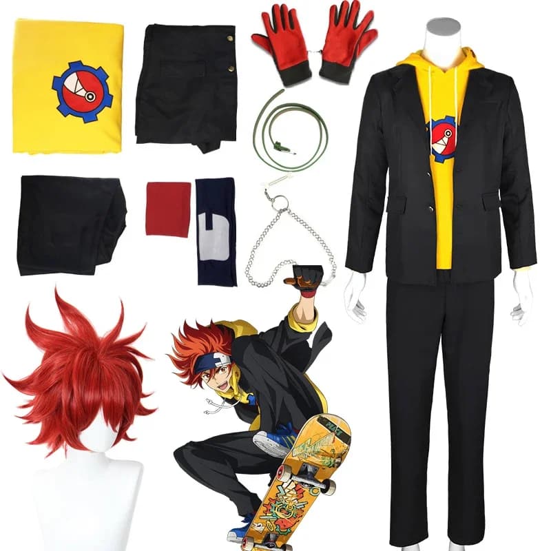 2021 Nieuwe Anime SK8 De Infinity Reki Kyan Cosplay Kostuum Geel Hoodie Sweater Jas Sk Acht Rode Pruiken Skateboard Outfits