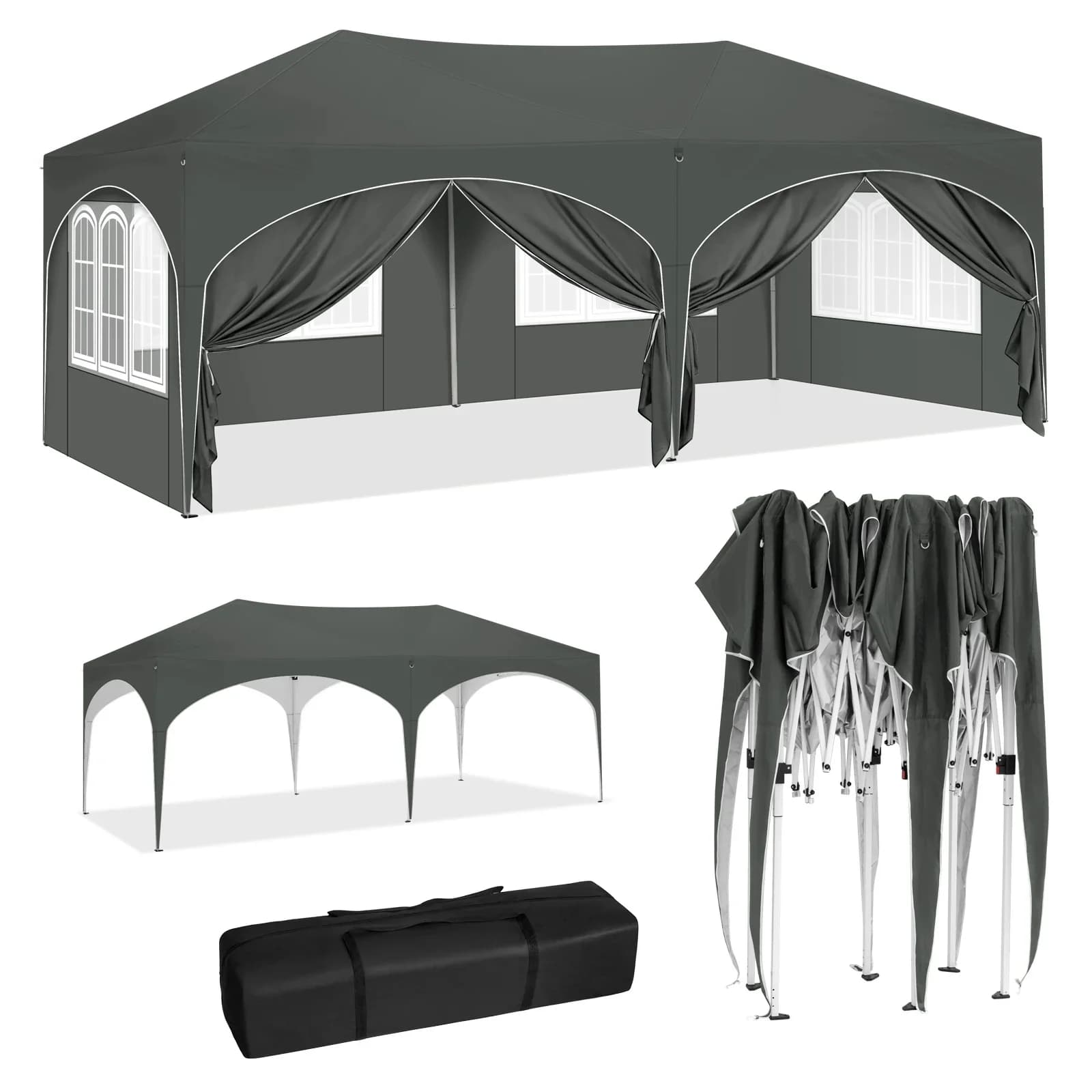 WOLTU Opvouwbare paviljoen tuinhuisje 3x6m tuinluifel met 6 zijwanden Verstelbare hoogte Waterdichte UV-bescherming Feesttent met tas