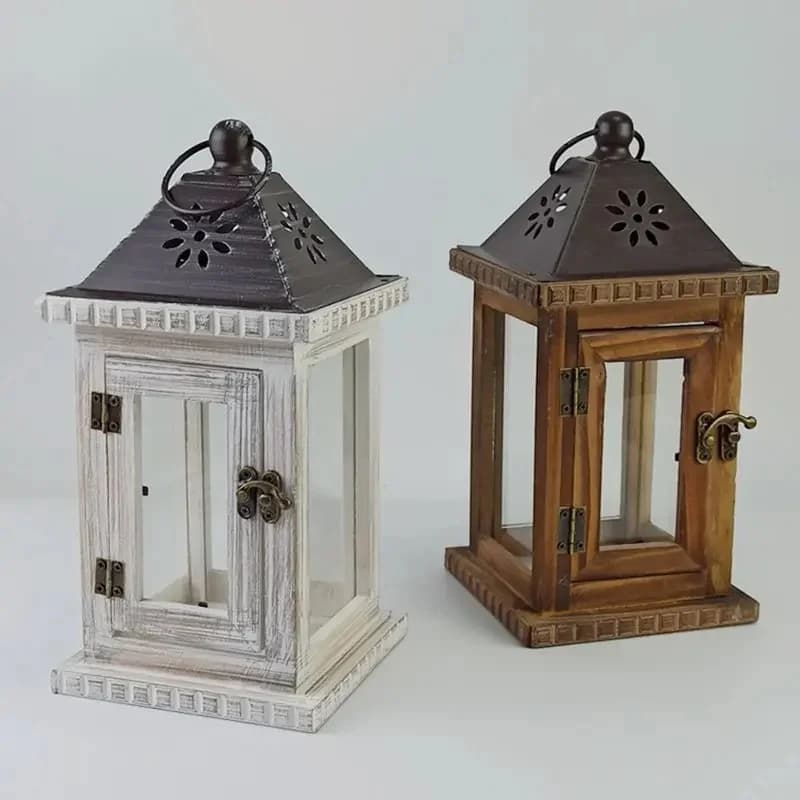 Europese stijl retro hout winddicht kandelaar smeedijzeren windlamp washouder woondecoratie bruiloft kerstversiering