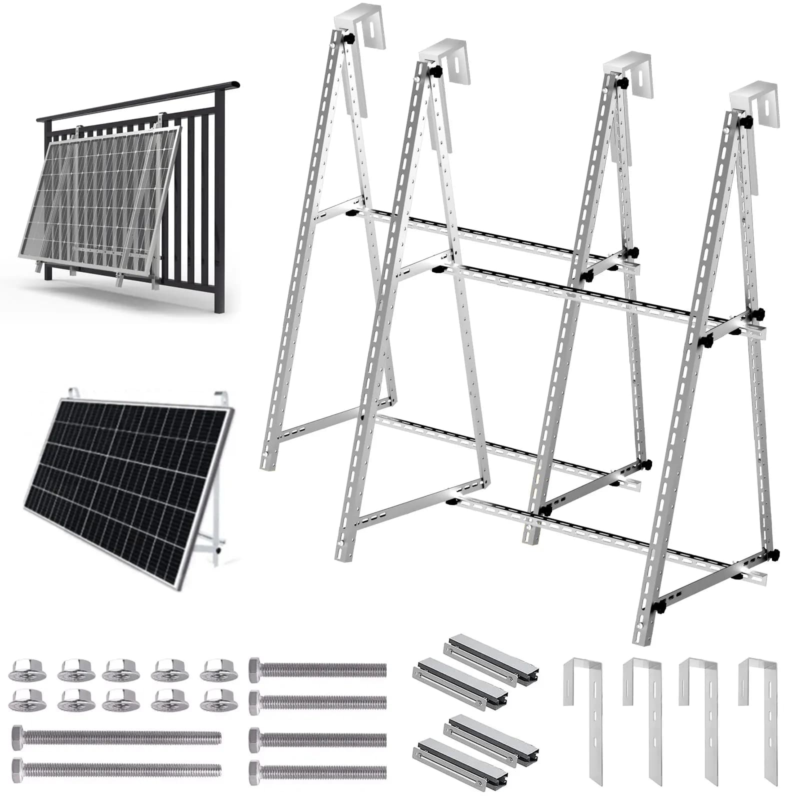 4X 118cm Versterkte zonnepaneelbevestiging Platte kophaak PV Zonnepaneelbevestiging balkonkrachtcentrale Reling 0 ° -90 °   Montage van