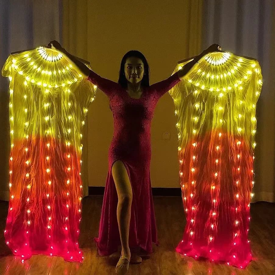 Ruoru Carnaval Led Zijden Waaiersluier Buikdanswaaier Versluiert 100% Zijden Led Light Show Buikdansvoorstelling Danskostuums