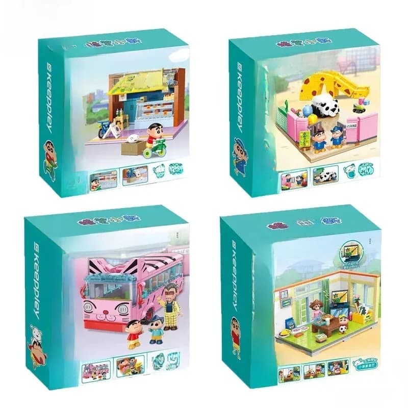 Originele Keeppley Crayon Shin-Chan Bouwsteen Schoolbus Woonkamer Street View Model Bureau Decoratie Kinderen Speelgoed Cadeau