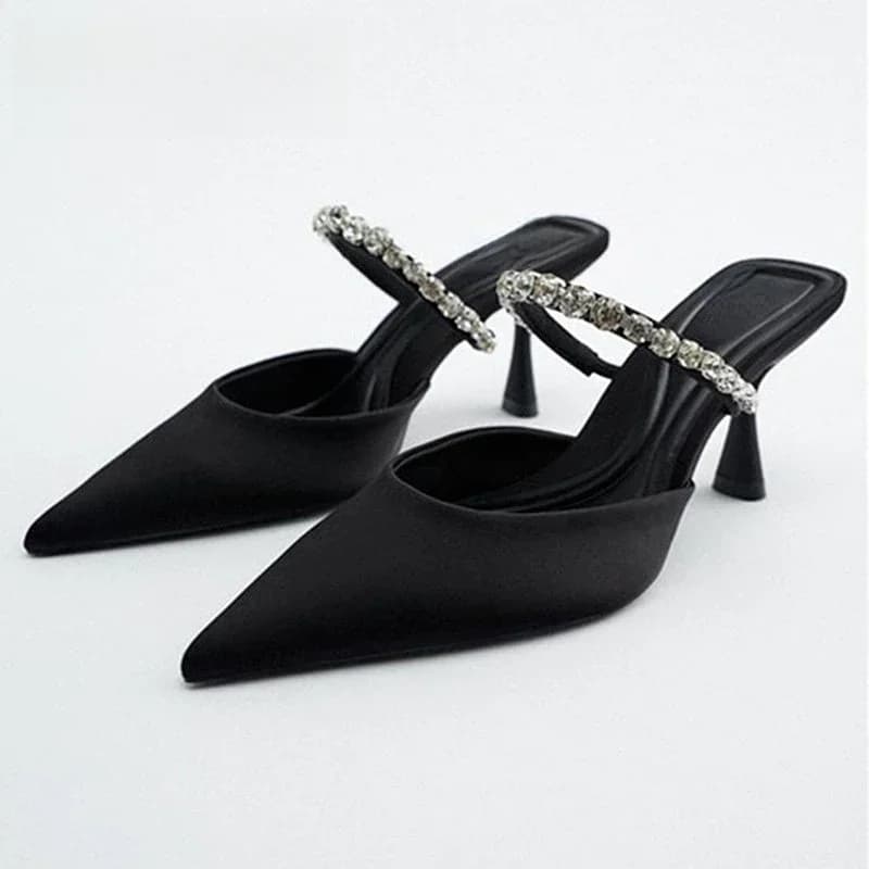 Hoge Hak Sandalen Zomer 2022 Nieuwe Puntschoen Stiletto Zwart Sexy Dames Sandalen Strass Pailletten Big Size Slippers schoen vrouw
