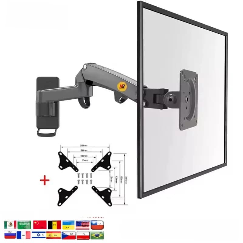 NB NIEUWE F150 3-12kg Aluminium Gasveer Monitor TV Wandbeugel Volledige Bewegingsvrijheid 2-Arms 24'-35' LCD Beugel Monitorhouder LED Stand