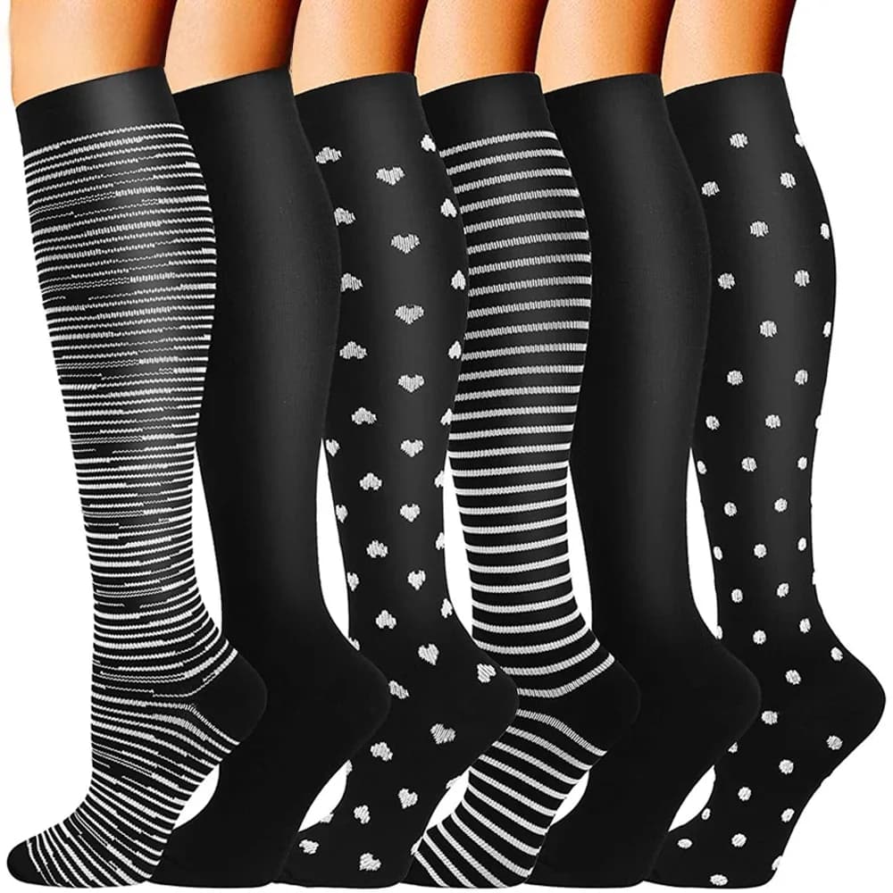 GOMOREON 6 paar compressiesokken voor heren en dames, 15-20 mmHg is het beste voor hardlopen, atletisch, medisch, zwangerschap, reizen