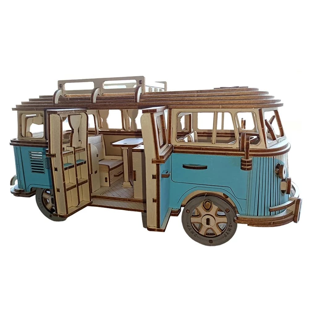 Camper 3D Houten Auto Puzzel Retro Bus Europese stijl DIY Prinses Kasteel Villa Model Houten Jigsaw Speelgoed Voor Kinderen meisjes