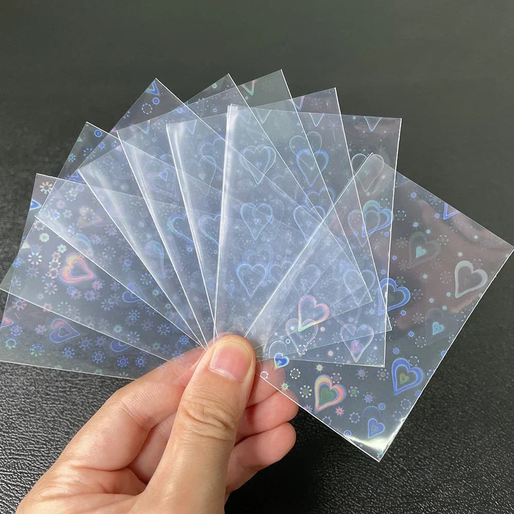 100 stks Bordspel Kaart Mouwen Zoete Hart Folie Transparant Laser Clear YGO PKM Foto Kpop Protector Trading Cards Shield cover