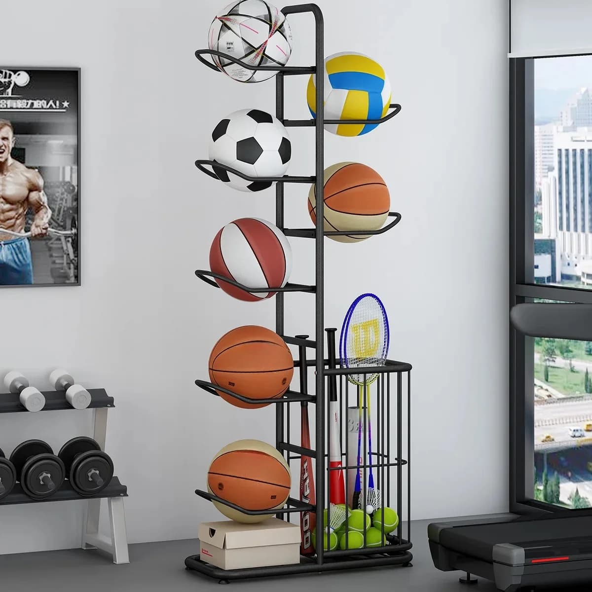 Indoor Kinderen Basketbal Opbergrek Put Bal Voetbal Opbergmand Geplaatst Rek Kleuterschool Volleybal Stand Houder Ruimte