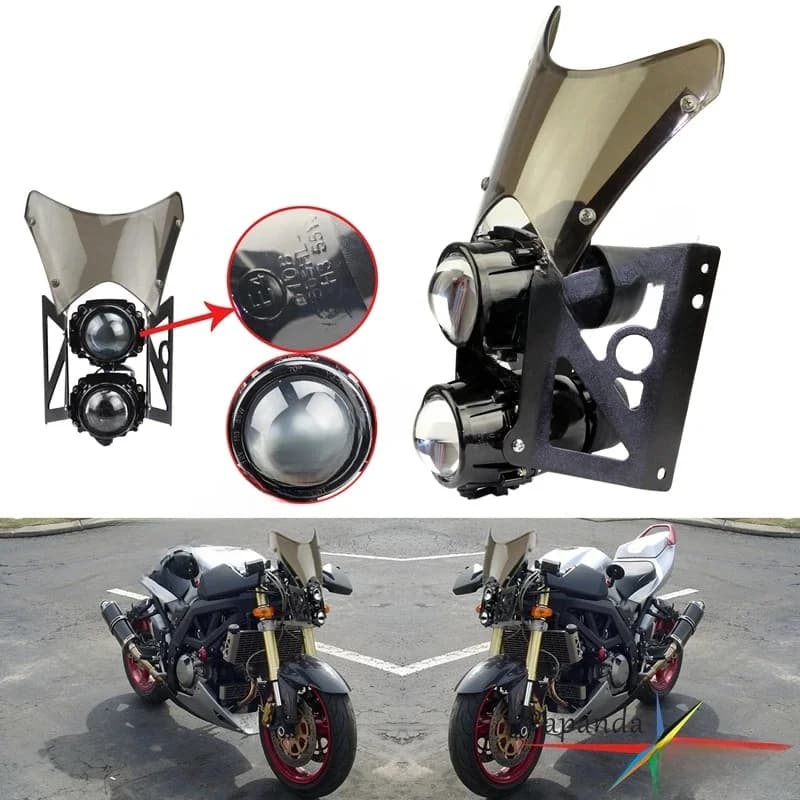 Motorfiets 4 ''E-Mark Twin Koplamp Met Zwarte Beugel Streetfighter Projector Dual Sport Koplamp Montage W/ Smoke voorruit