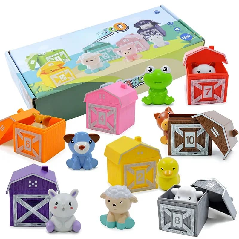 Peuter Montessori Leren Speelgoed Tellen Matching & Kleur Sorteren Set Boerderij Dieren Vingerpoppetjes Schuur Speelgoed Kiekeboe Spel
