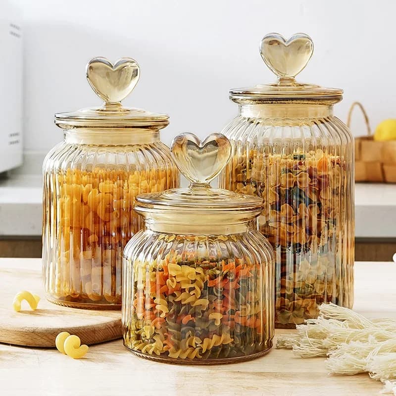 Amber Hart Glazen Fles Afgesloten Pot Met Deksel Keuken Voedsel Opslag Container Moer Koffieboon Snoeppot Clear Glazen Doos home Decor