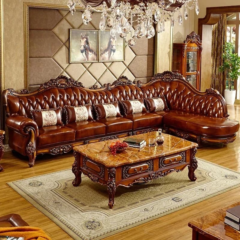 Houtbruine Europese banken Waterdichte armleuning Luxe vloerlounges Bankrookwolken Nordic Designer Canape Salonmeubilair Thuis
