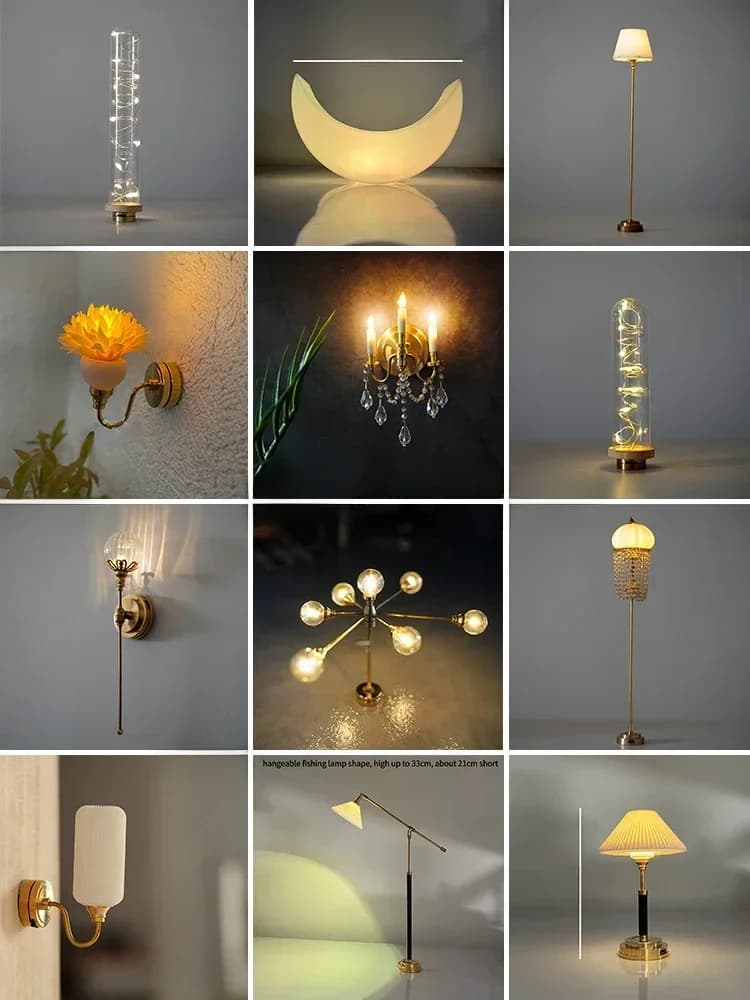 Poppenhuis Mini Hanglampen Accessoires Mini Vloer Kristallen Lamp Houder Miniatuur Wandlamp Miniatuur Slaapkamer Accessoires