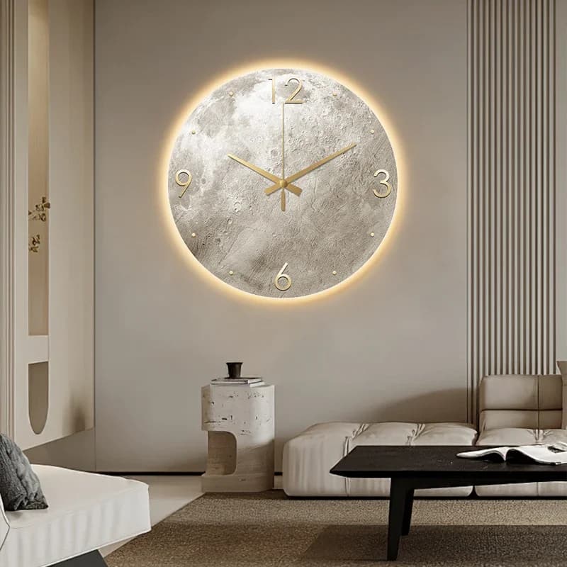 Moderne Minimalistische Wandklok Woonkamer Klok Maan Zandsteen Schilderen Home Fashion Restaurant Ideeën Led Licht Muur Decoratie