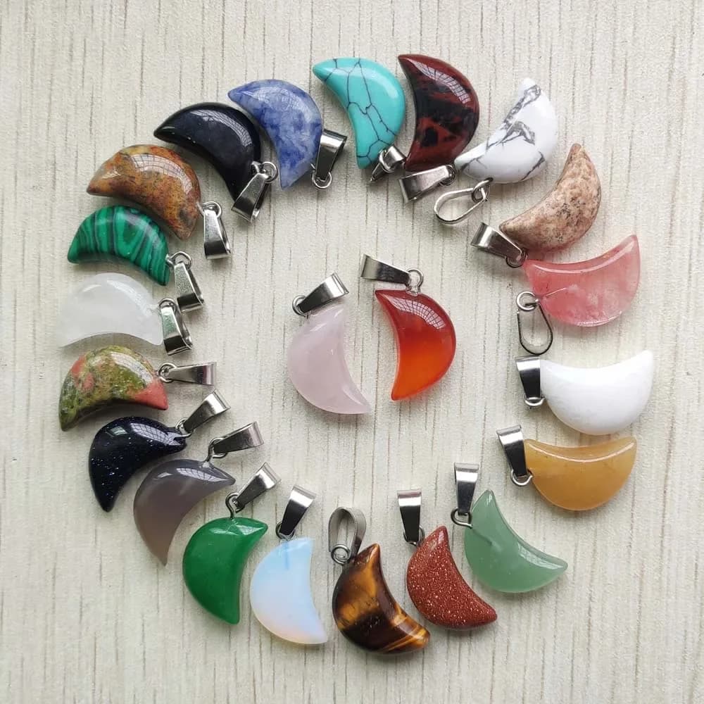 Goede kwaliteit mix natuursteen tijgeroog wit kristal maanvorm hangers voor sieraden maken Groothandel 50 stks/partij