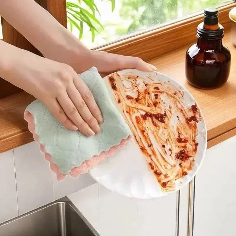 Herbruikbare dubbelzijdige vaatdoek Coral Fleece Keukenpoetsdoek Home Scrub Spons