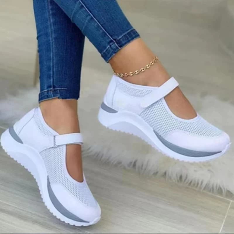 Ronde kop Gebreide damesschoenen met dikke zool Enkele schoenen Dames Grote maat 36-43 Raster Casual damesschoenen Sneakers Dames
