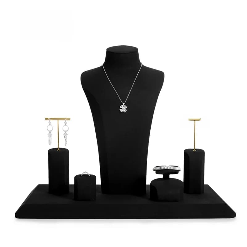 Oirlv Black Microfiber Sieraden Etalage Set Props Met Metalen Sieraden Display Rack Voor Ketting Oorbellen Bangle Ring