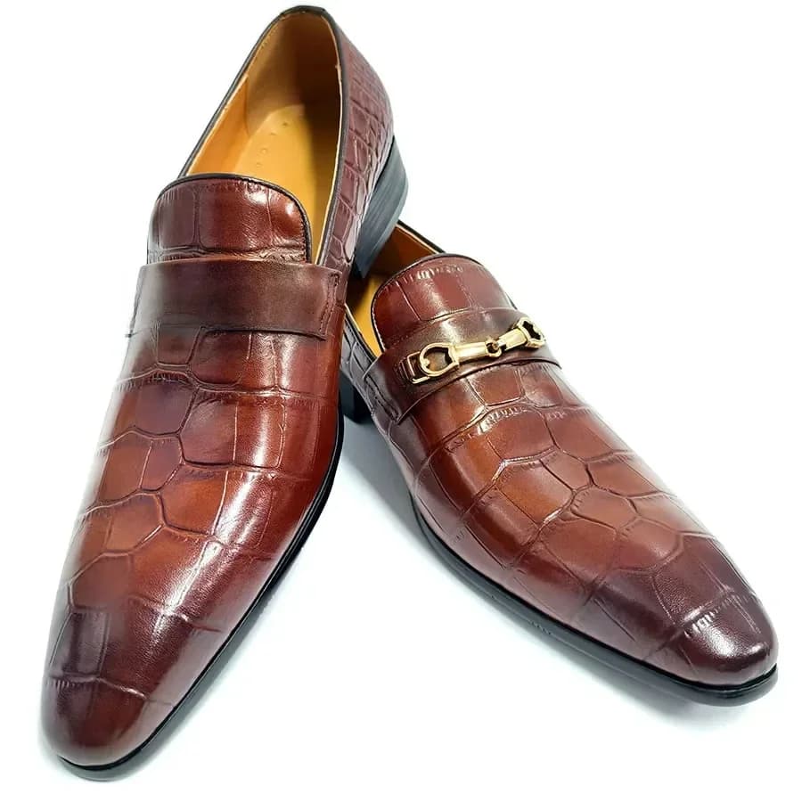 Krokodilpatroon Mannen Loafers Echt Lederen Schoen Luxe Zapatos De Hombre Nieuwe Elegante Bruine Hoogwaardige Handgemaakte Pakken Schoeisel