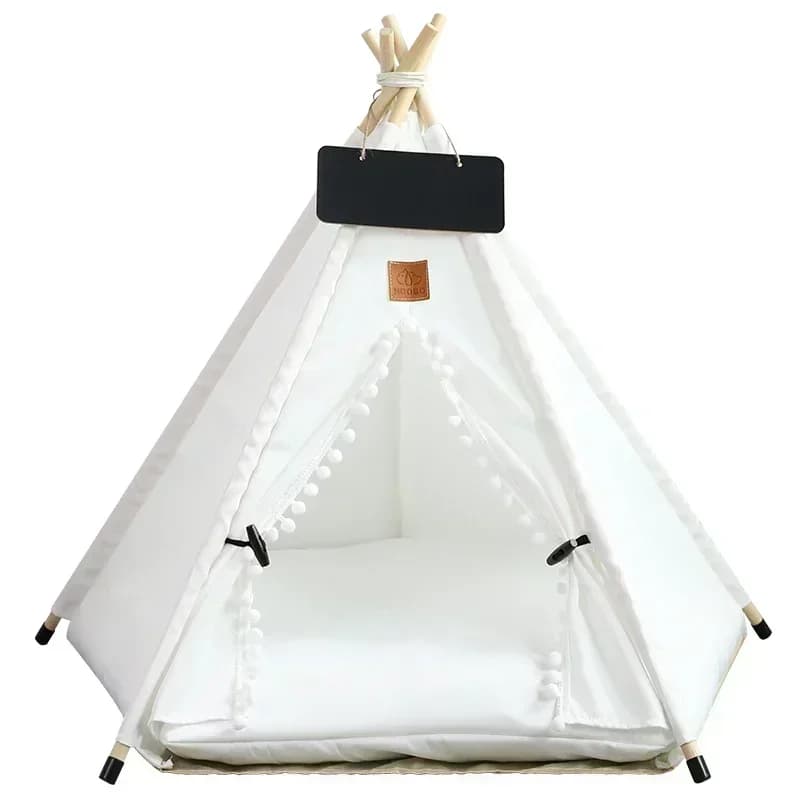 Huisdier Tipi Tent voor Katten en Honden Draagbaar Afneembaar Wasbaar Hondenhuis Indoor Puppenhuis met Kussen en Schoolbord Kattenbed