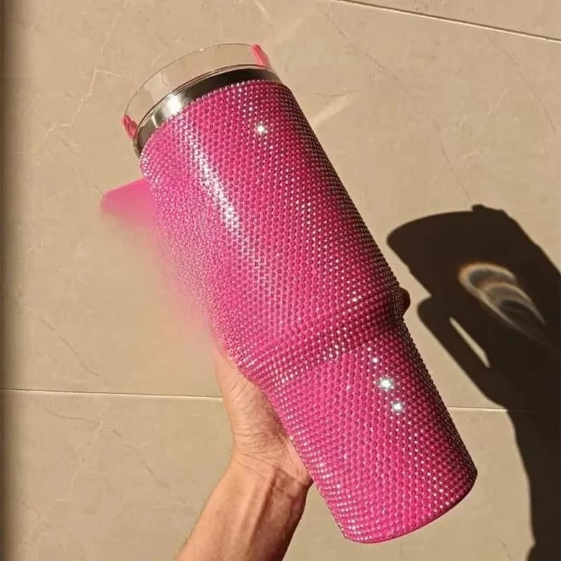 40oz Strass Tumbler Roestvrij Stalen Stro Vrouwen Cup Glanzende Diamant Reizen Auto Thermosflessen Koffiemok Waterfles Drinkware