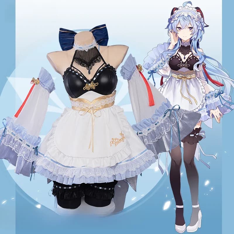 IN VOORRAAD UWOWO Ganyu Cosplay Meid Jurk Spel Genshin Impact Cosplay Ganyu Meid Halloween Kostuums Genshin Fanart Meid Outfit