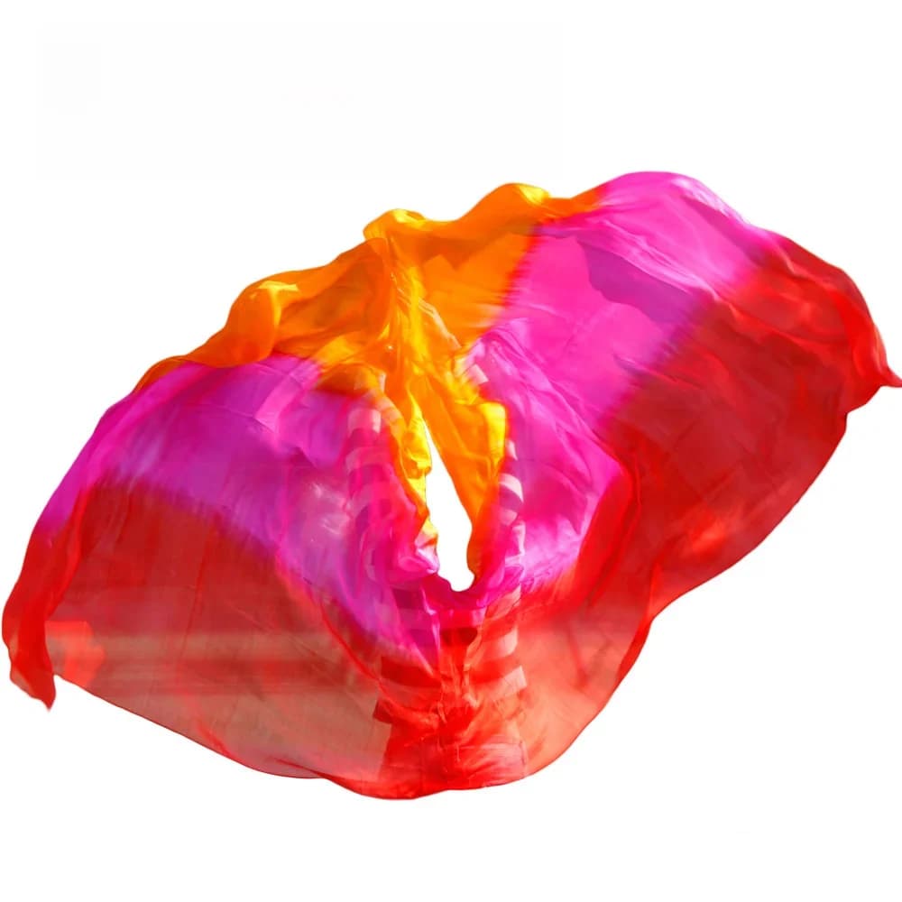 100% echte zijden sluier op maat handgemaakte geverfde sjaal 100% zijde prestatie prop accessoire buikdansen regenboog kleur sluiers