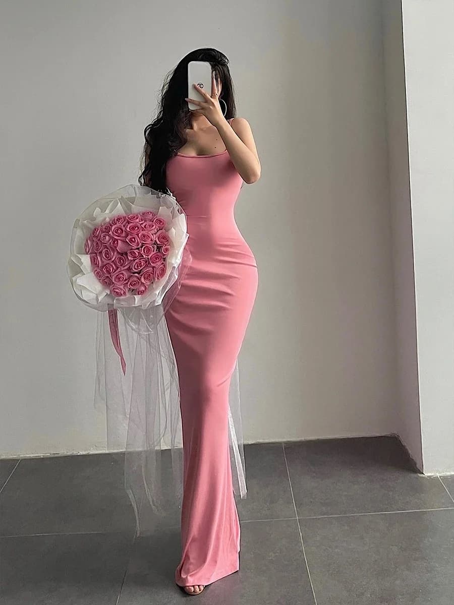 Vintage Sexy Slanke Pasvorm Nauwsluitende Heup Fishtail Band Jurk Vloer Vegen Lange Jurk Hoge Kwaliteit Mode Vestidos Elegantes Gewaad