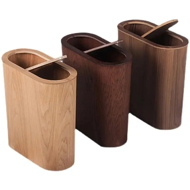 Nordic Gestikte Houten Prullenbak Huishouden Woonkamer Slaapkamer Keuken Toiletruimte Super Smalle Creatieve Papieren Mand Walnoothout